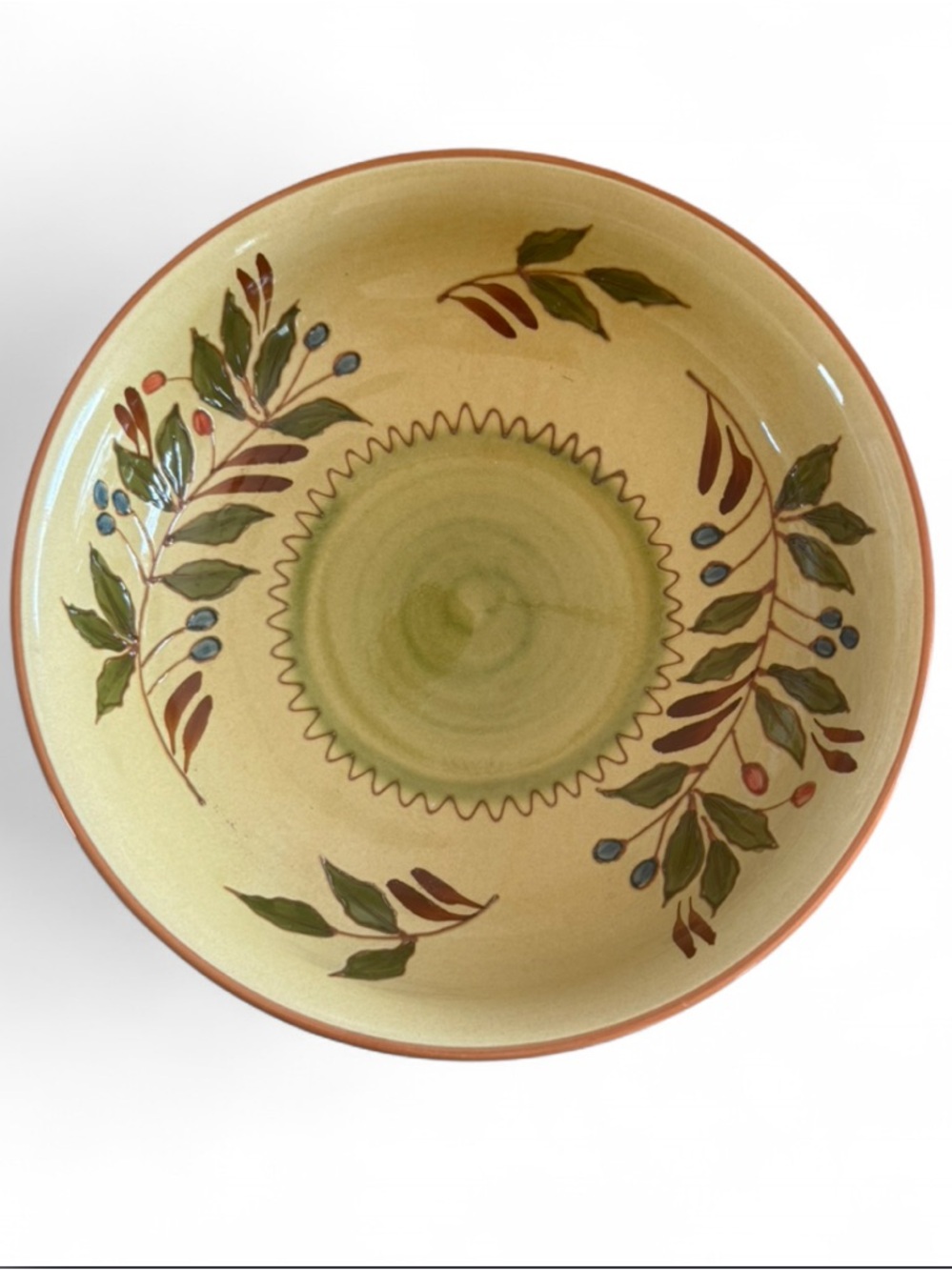 Nordstrom Glazed Ceramic Dinner Bowl in Tan & Pink-Rim 12.5 inches - NWT MINT